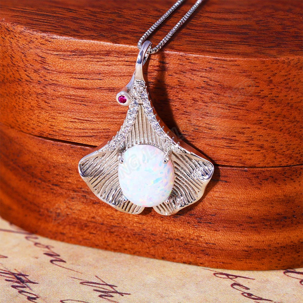 

Ginkgo Leaf Pendant 925 Silver for Necklace Making Oval Shaped White Opal Pendant for Women