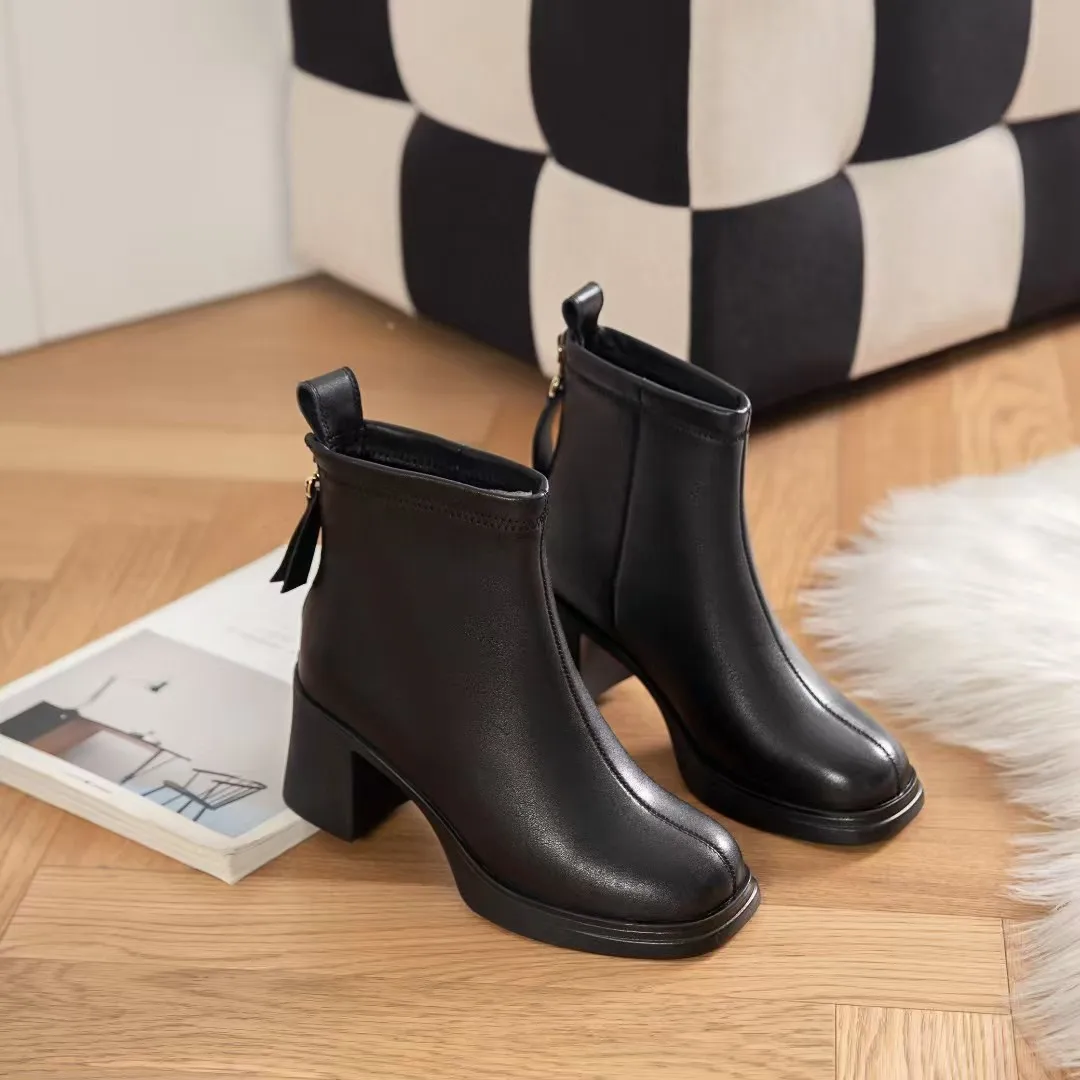 

Новые женские ботильоны из коровьей кожи на массивном каблуке, однотонная модная повседневная обувь, женская осенне-зимняя корейская обувь De Mujer