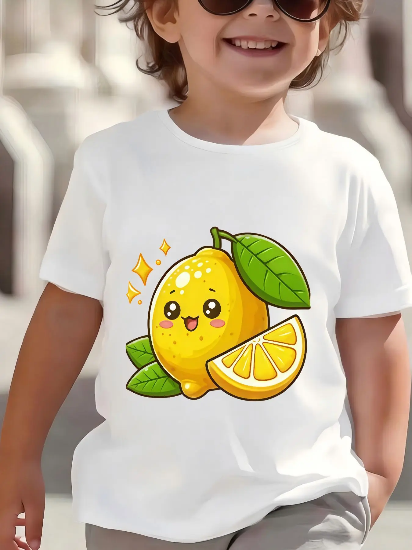 Kids Cute Smiling Lemon Fruit Graphic Tee Boys Girls Family Matching Short Sleeve Fresh Summer Cartoon Casual Daily T Shirt