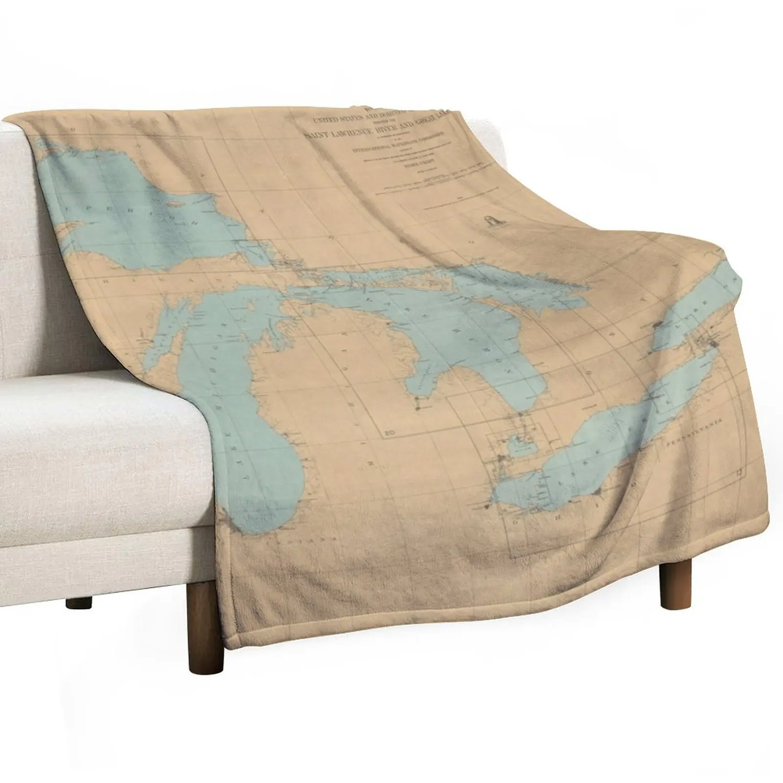

Vintage Great Lakes Map (1915) Throw Blanket Luxury Designer for sofa Soft Big Soft Plaid Blankets