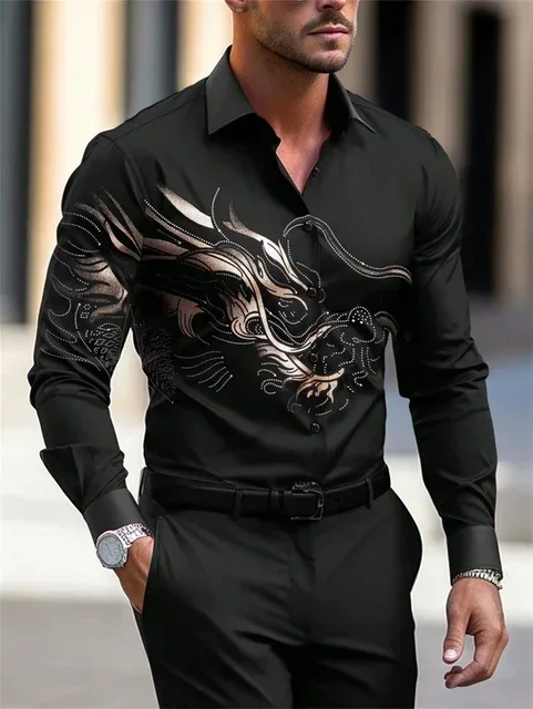 2024 Men's New Long Sleeve Shirt Casual All-match Fashion Street Mens Shirt Lapel Single-breasted Long Sleeve Top Men's Clothing