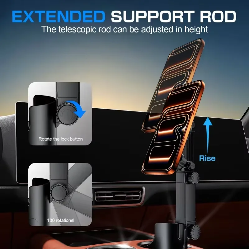 2-in-1 Auto-Getränkehalter mit Telefonhalterung, Doppelt Magnetisch Verstellbarer Langer Arm, Universeller Getränkeständer für Mobiltelefone – Detail 3