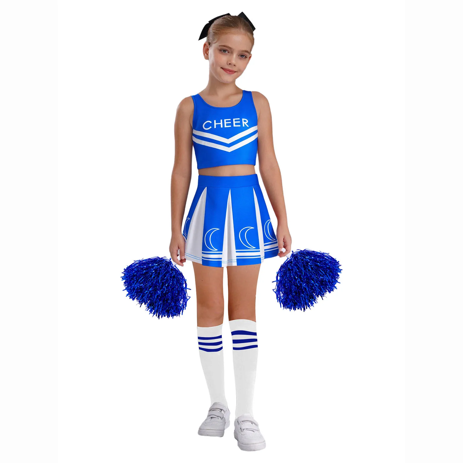 أطفال بنات التشجيع فستان رقص رسالة مطبوعة أكمام تانك المحاصيل الأعلى مطوي تنورة اليد الزهور الجوارب 4 قطعة/المجموعة الشارع الشهير