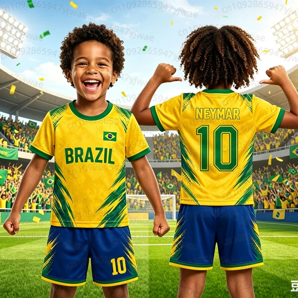 2026 boys Neymar No.10 Football Jersey Tee Shorts Set Women Men Harajuku BRAZIL Fans Shirt Shorts Set Kids Tracksuit 2 Piece Set