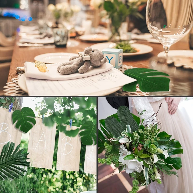 21Pcs Hawaii Artificial Palm Leaf Fake Plant Bouquet Home Room Table Decor Garden Baby Birthday Party Wedding Decoration Cup Mat