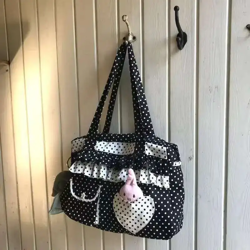 دوت نمط حقيبة كتف عادية Ruched الحلو الفتيات سعة كبيرة حمل الحقائب القلب جيب لطيف حقيبة يد حقائب التنقل للنساء