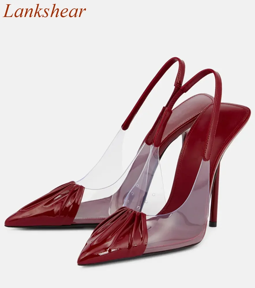 Pointed Toe Transparent Women Pumps Stiletto Heels Shallow Mixed Color Slingback Slip On Fashion Women Shoes 2024 New Arrivals