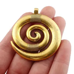 5 x Antique Gold Color Large Vortex Swirl Spiral Style Round Charms Pendants For DIY Necklace Jewelry Making Accessories