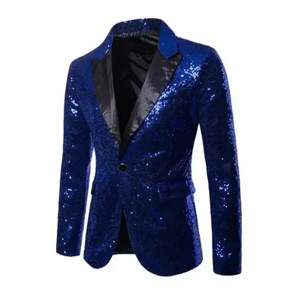 

Shiny Sequin Suit Jacket Men\'s Stage Performance Coat White Silver Blue Red Purple Blazers V-neck Single Button 25492935