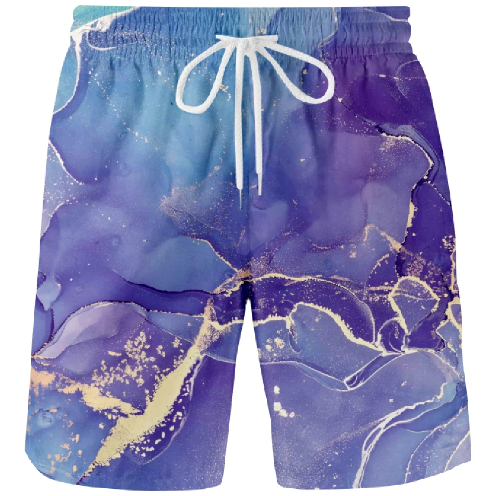 Hawaiian Beach Marbling Men's Summer Shorts Swimming Shorts Swimsuits Surf Swim Sports Pants Board Mesh Summer Clothing