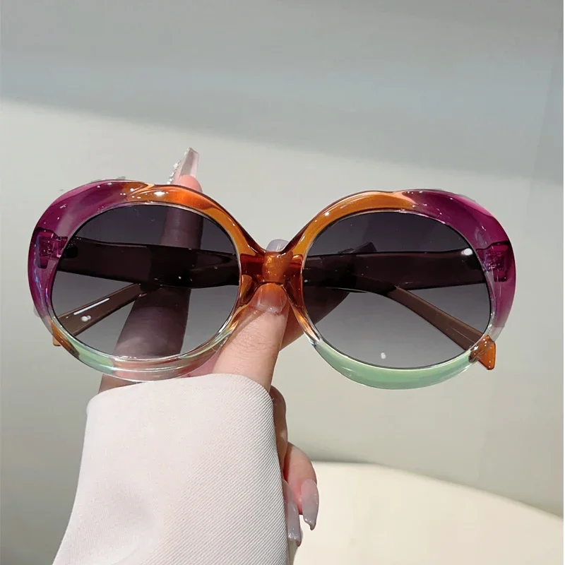 GM LUMIAS Óculos de sol redondos grandes, óculos de sol multicoloridos com gradiente da moda para áreas externas, design de marca da moda, praia, férias