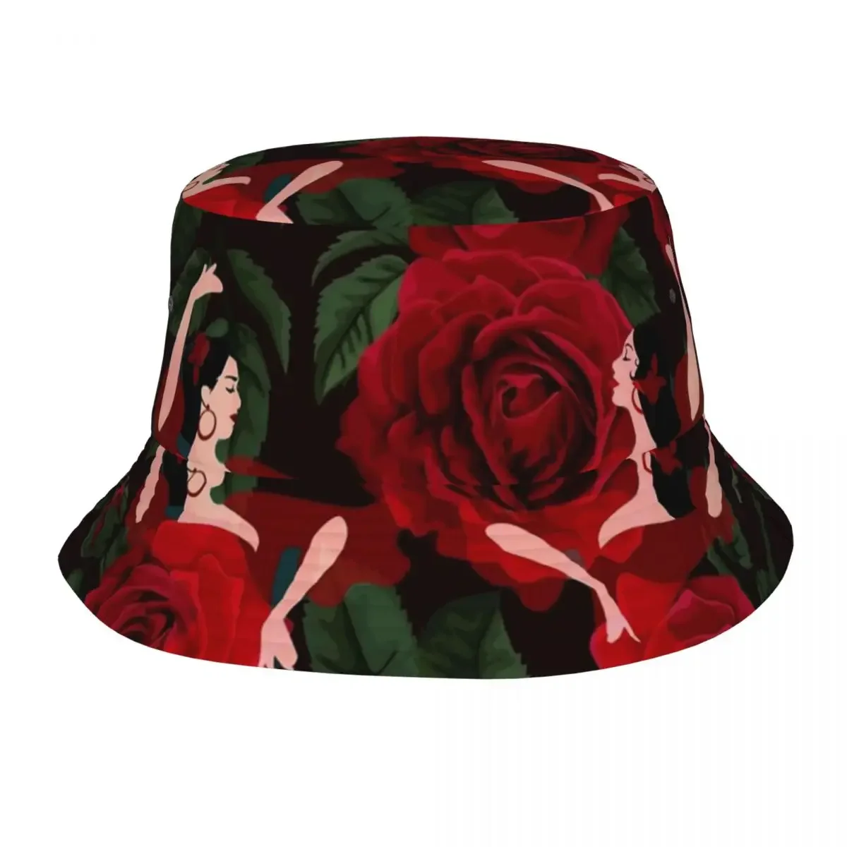 Unisex Bucket Hat Flamenco Roses Hot Summer Vacation Fishing Fisherman Hat Dancer Dance Spain Spanish Bob Hat Birthday Gift Idea