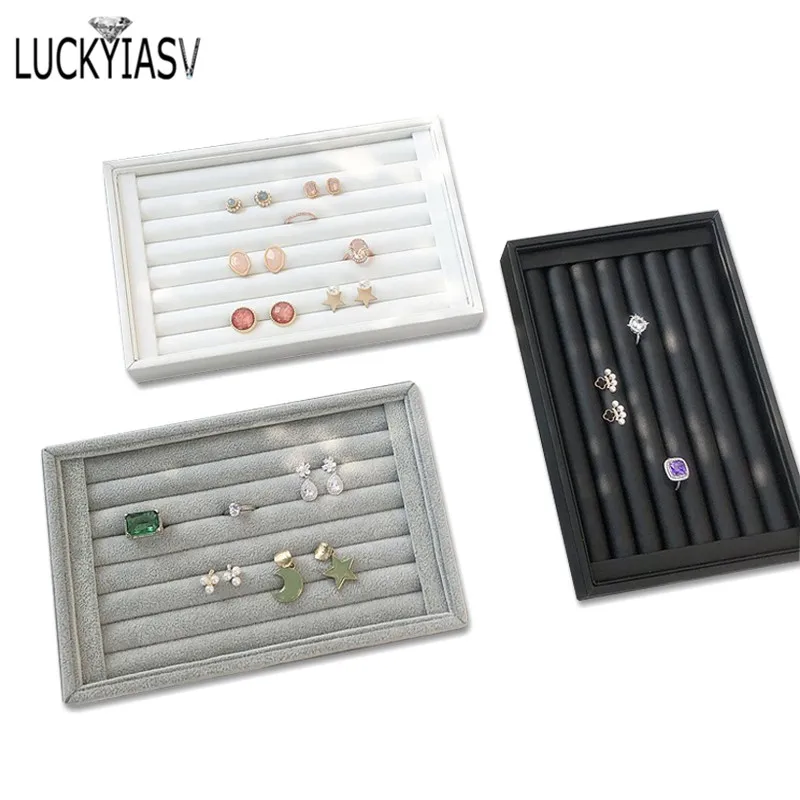 

New Velvet Jewelry Trays Box Earring Rings Storage Box Jewelry Case Display Convenient Charming Women Rings Trays Makeup Cases