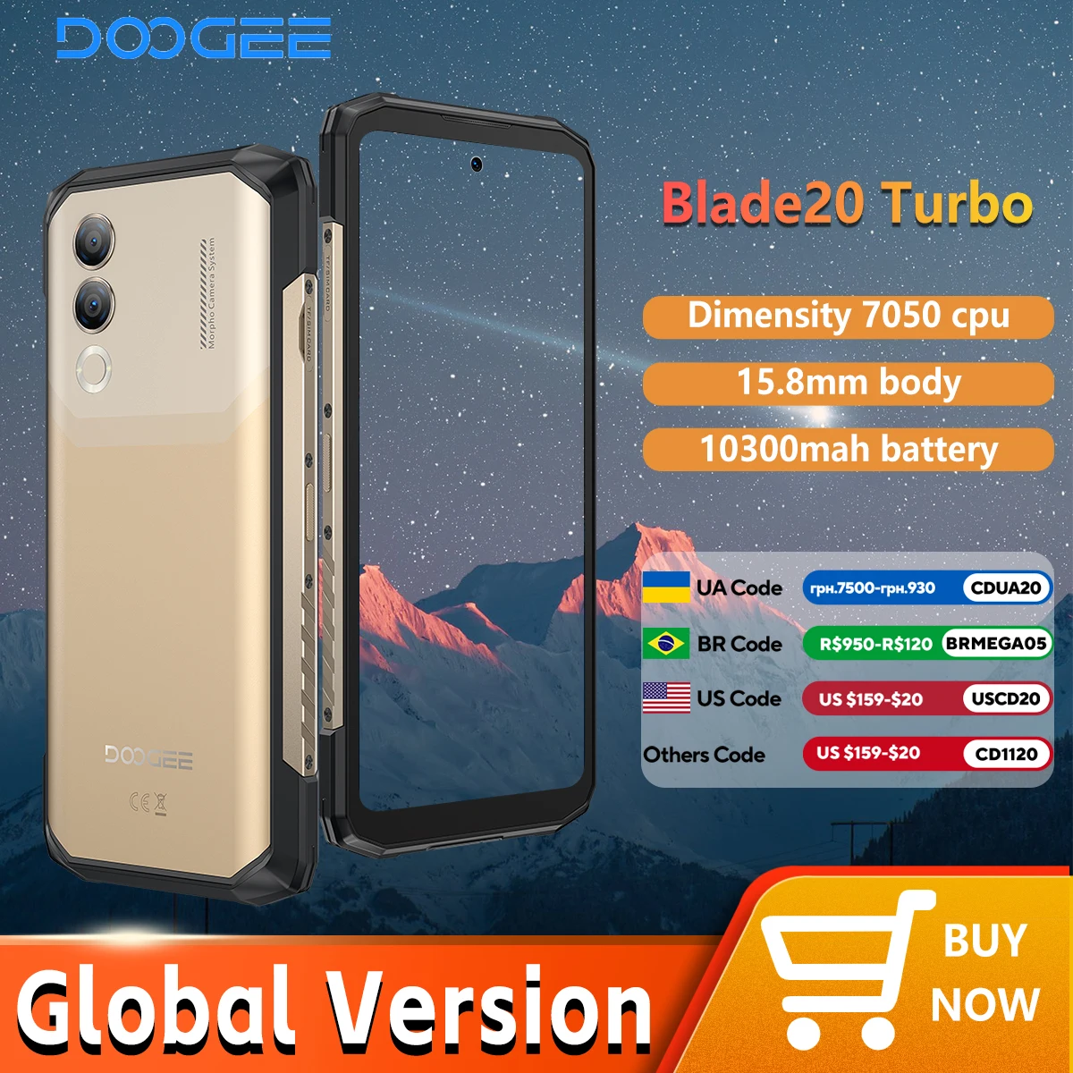 DOOGEE Blade20 Turbo 5G Rugged Smartphone Android 15 Gemini Al 6.6'' HD+ 8GB 256GB AI Dual Camera 10300mAh Battery Mobile Phone