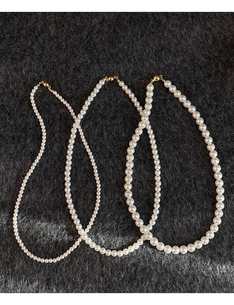 Mädchen-Halskette mit weißer Perle, magnetisch, runde Schnalle, Perlenkette, 2024, neue Schlüsselbeinkette, eleganter Schmuck für Frauen – Detail 7
