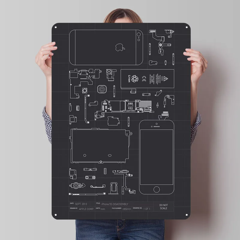 IPhone Component View Sign Blueprint Poster Coffee Bar Accessories Custom Metal Tin Signs for Wall Art Decoration Room Decor Men