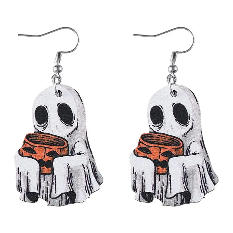 Ghost Earrings Wooden Dangle Earrings Halloween Earrings for Women Spooky Drop Earrings Halloween Holiday Earrings Jewelry