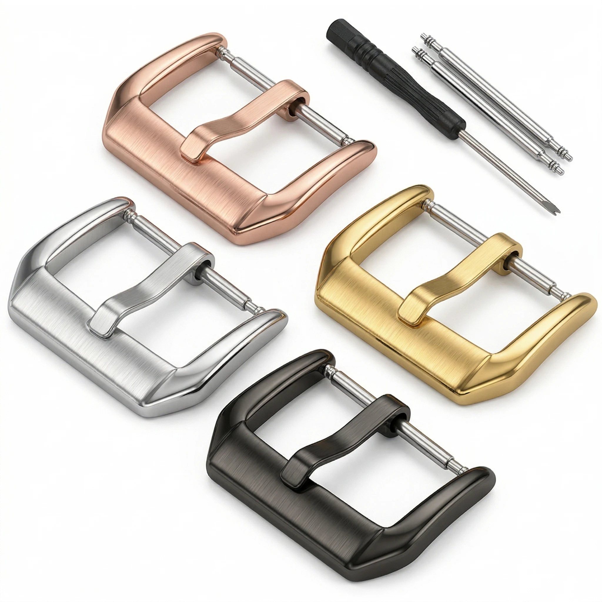 Massiver Edelstahl-Uhrenverschluss 16mm 18mm 20mm 22mm Gebürsteter Dornverschluss Silber Gold Schwarz Herren Ersatzzubehör