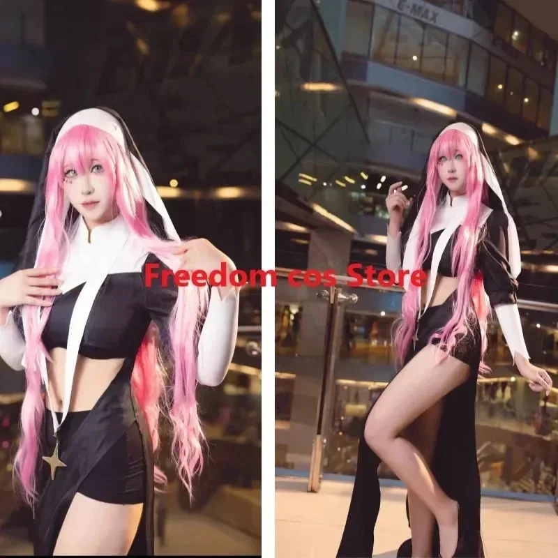 A;3,v;7'd/Emocionante anime sobre chicas mágicas, disfraz de cosplay de hermana gigante, peluca, mahou shoujo ni akogarete, vestido de freira ux;4,v;7,h/