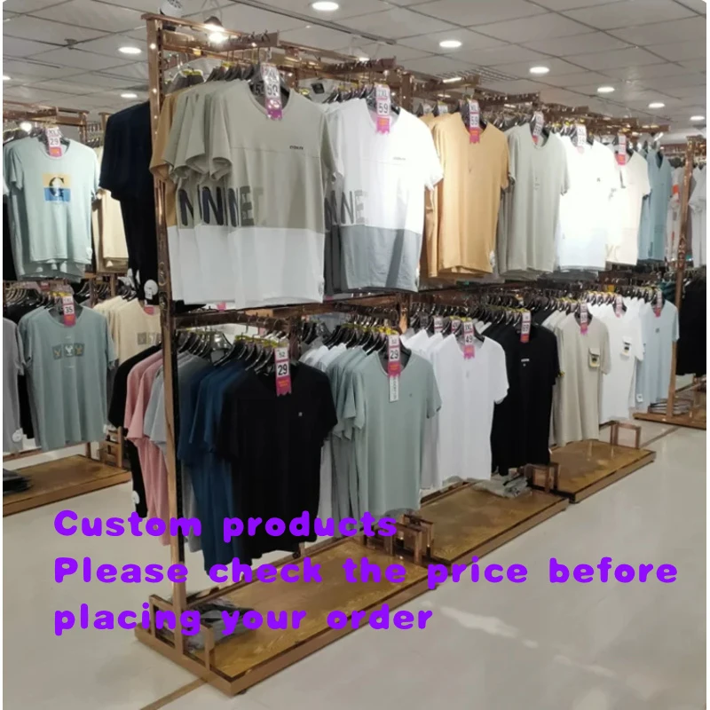 custom.Space Saving Double Layer Clothing Rack Stainless Steel Garment Display Stand High-End Boutique