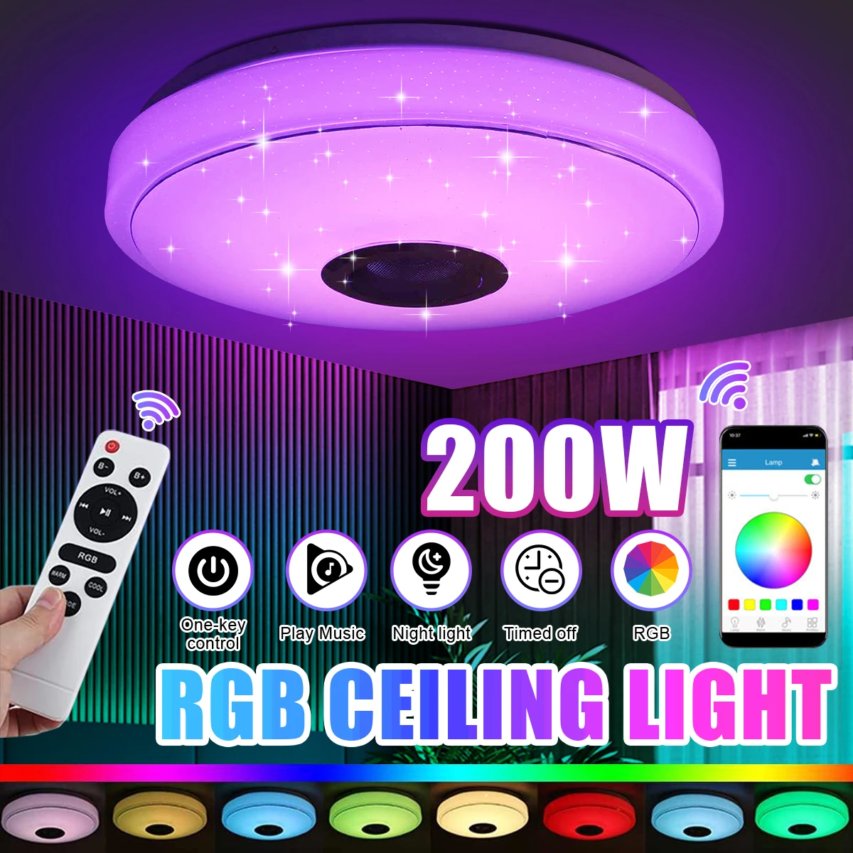 200W Akıllı LED Tavan Işık APP bluetooth Müzik Hoparlör Işık RGB Kısılabilir Tavan Lambası Ev Yatak Odası Oturma Odası Ortam Işığı