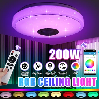 Plafoniera LED intelligente da 200 W APP Bluetooth Altoparlante musicale Luce RGB Lampada da soffitto dimmerabile Casa Camera da letto Soggiorno Luce ambientale