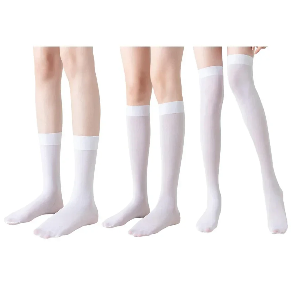 JK-medias de Cosplay para mujer, calcetines finos hasta la rodilla para niñas, bonitos calcetines largos de Lolita blancos y negros, medias de terciopelo hasta la pantorrilla