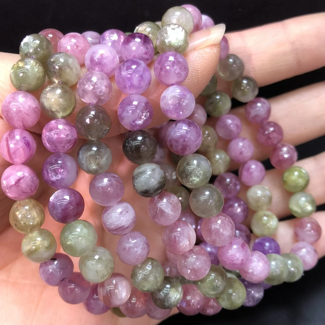 1 Pc Natural Colorful Purple Yellow Mica Phlogopite Lepidolite Bracelet 7MM Round Beads Reiki Healing Stone Jewelry Gift