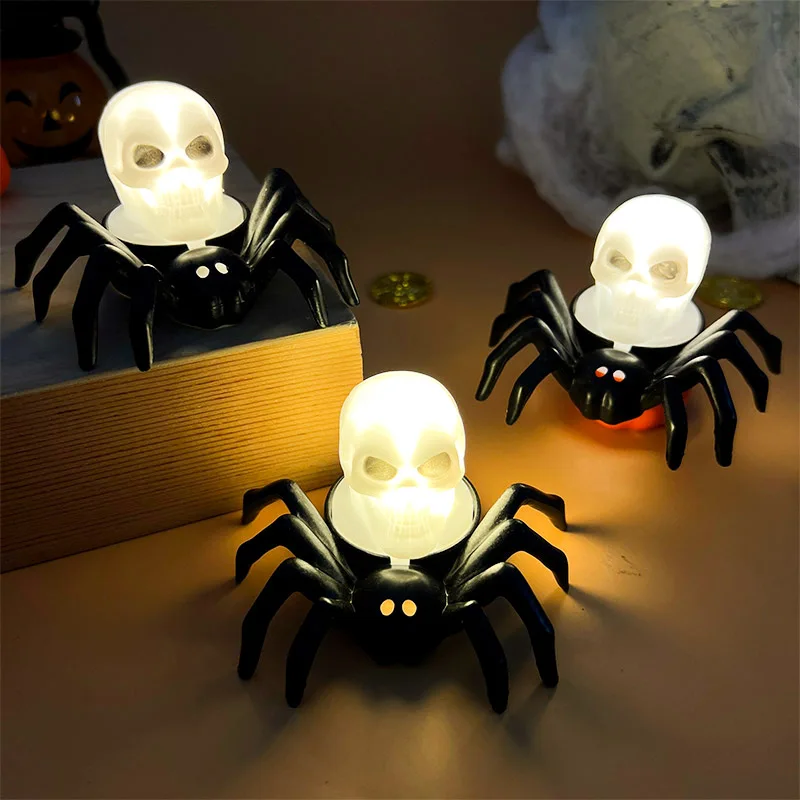 Halloween LED Candle Light Plastic Spider Pumpkin Lamp For Home Bar Haunted House Halloween Party Decor Horror Props