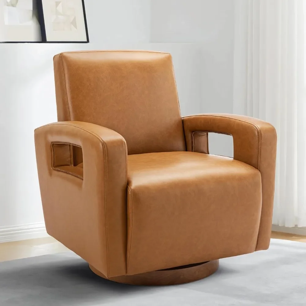 Faux Leather Swivel Chair With Solid Wooden Base Rocking Chairs for Living Room Furniture Individual Reclining Deck-chair