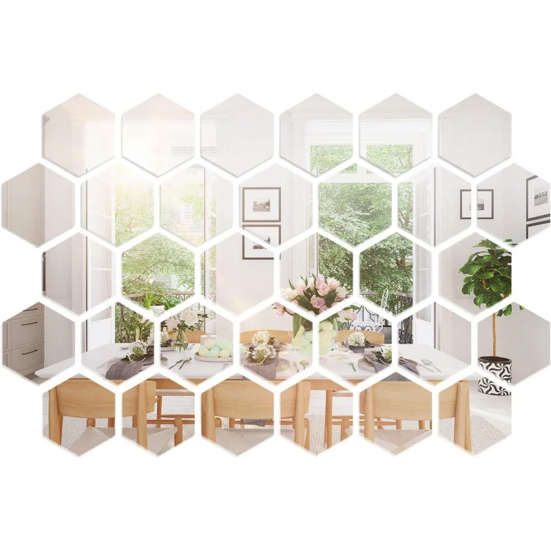 

Shappy 32 Pcs Hexagon Mirror Wall Stickers Removable Silver Acrylic Mirror Stickers Honeycomb Decals Home Art Bedroom Li
