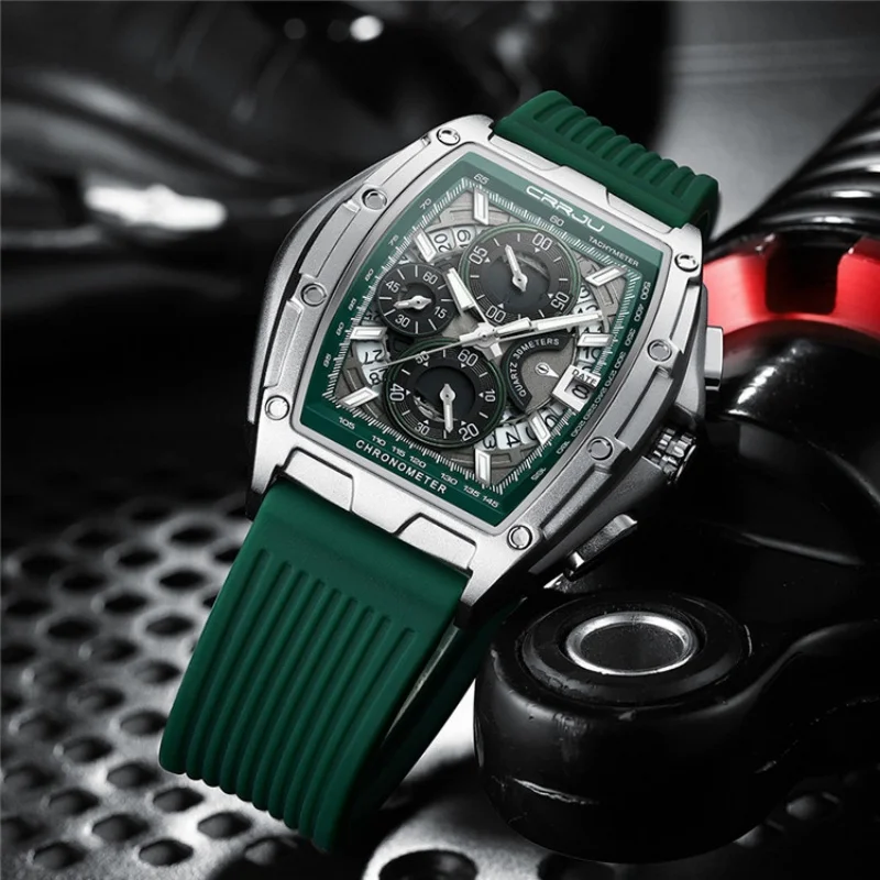 CRRJU 2317 أزياء الرجال عارضة كوارتز ساعة اليد التقويم مضيئة كرونوغراف للماء سيليكون حزام ساعات الأعمال للرجل #5