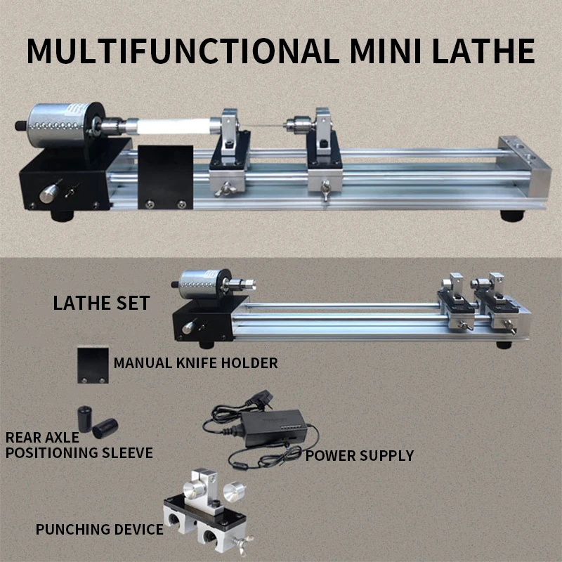 Upgrade DIY Multi-function Lathe 12-24V mini Simple Drilling Grinding Polishing Guide Rail Punching Forward and Reverse