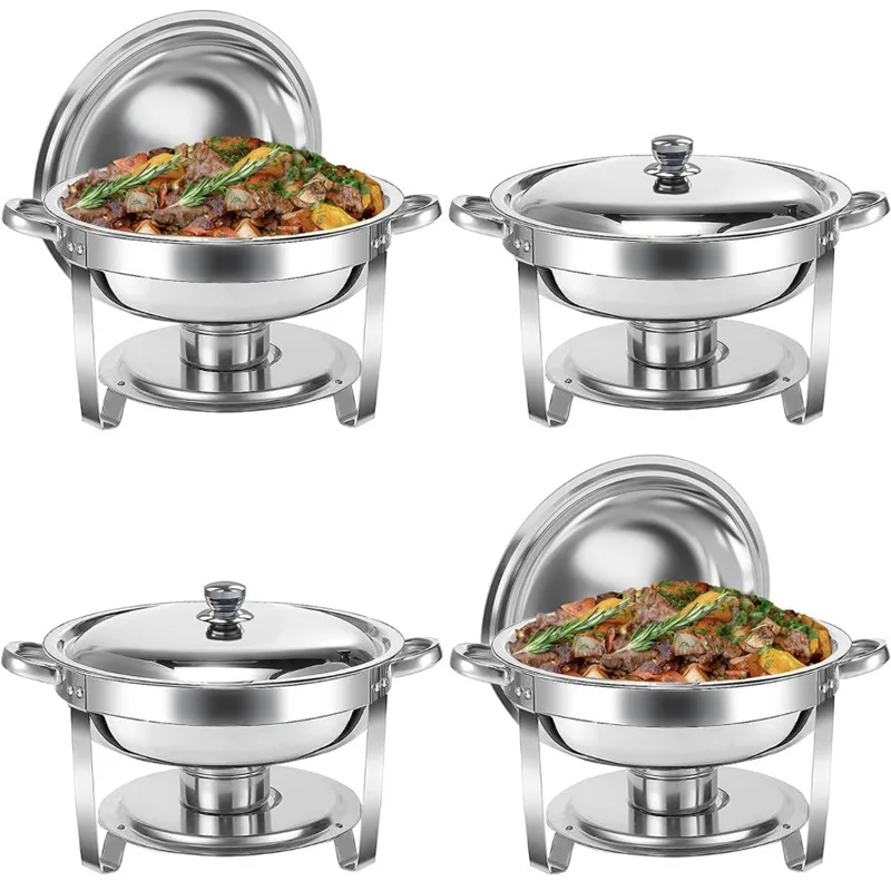 Buffet Set 2 Pcs Stainless Steel with Full Size Pan, Round Catering Warmer Server with Lid