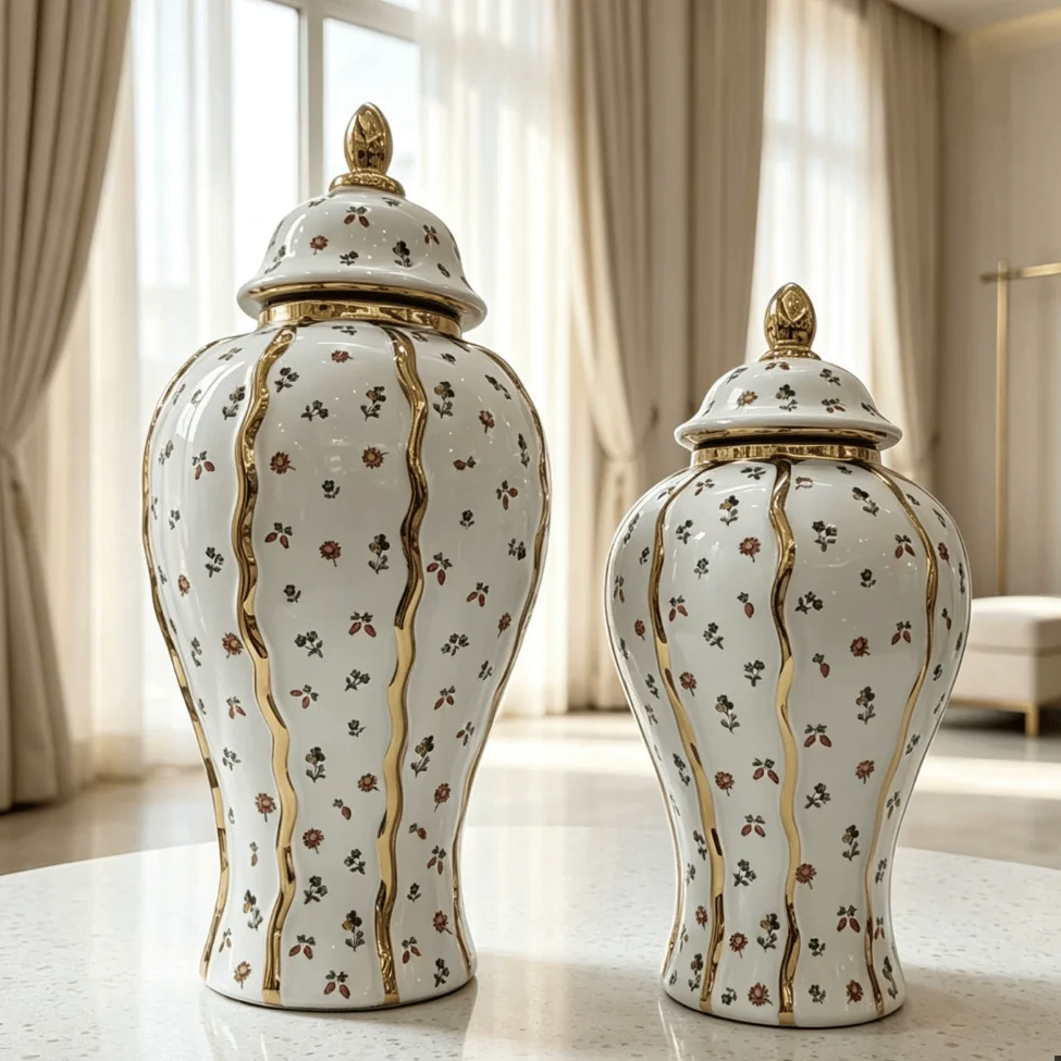 European Electroplated Ceramic General Jar Vase Luxury Decorative Art Piece for Living Room Soft Furnishings Platinum Embroidere