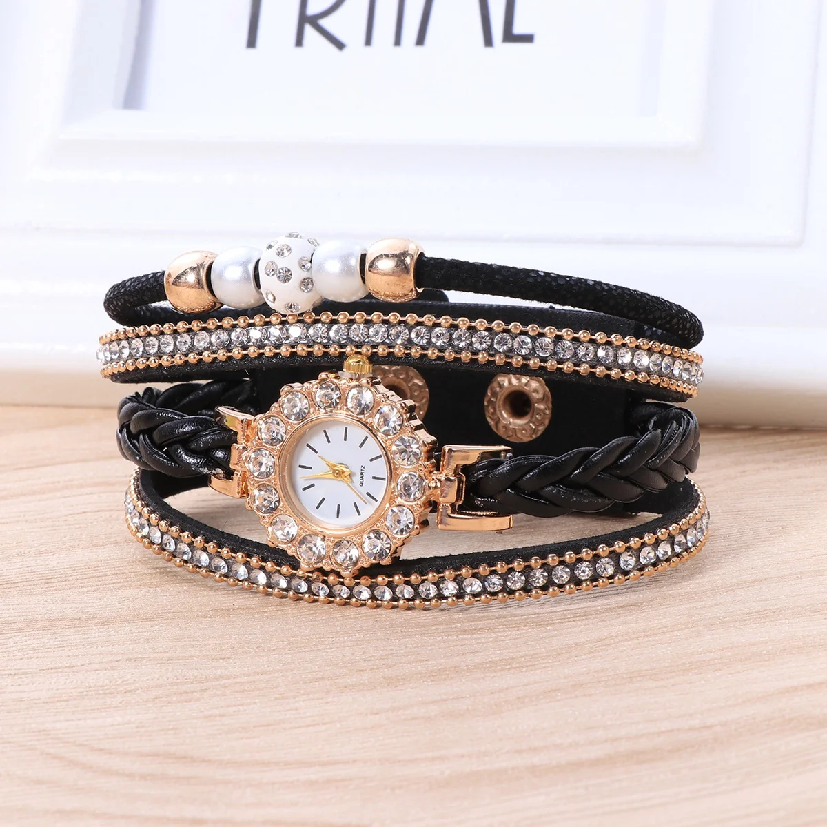 

Women Weave Fashion Diamond-Studded Quartz Bracelet Multi-Layer Red Party Wedding Gift For Her Women Watch Elegant Durable