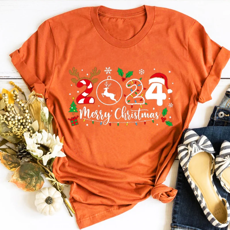 Merry Christmas Women Clothes Aesthetic Christmas 2024T Shirt Gothic New Year Women Clothing for Friend Party Gift