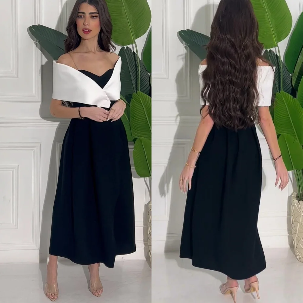 

Jersey Draped Pleat Homecoming A-line Off-the-shoulder Bespoke Occasion Gown Midi Dresses Saudi Arabia Evening