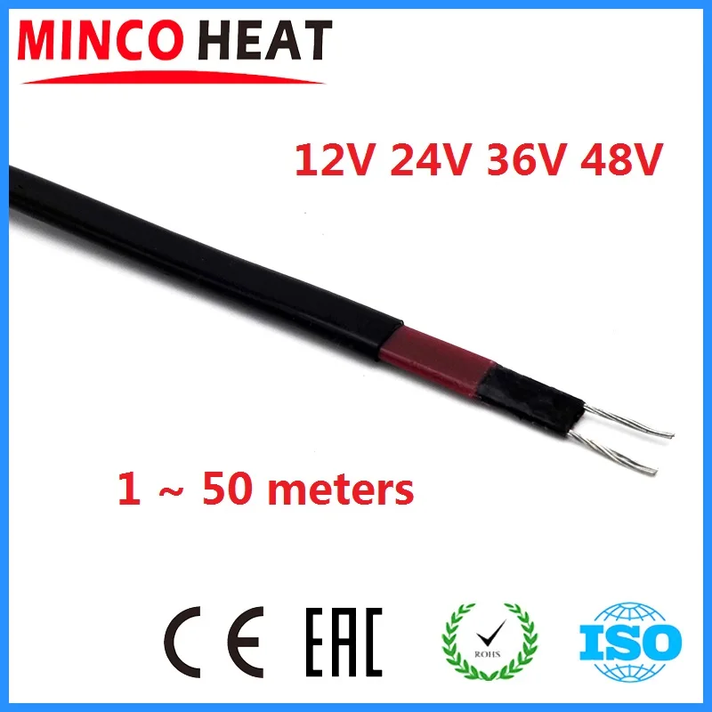Minco calor 1 ~ 50 metros dc 12v 24v 36v 48v cabo de aquecimento auto-regulável de baixa tensão tubo de proteção anticongelante fio quente