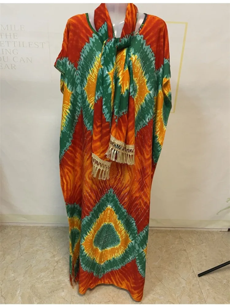 Abayas en coton musulman pour femmes, dubaï, perçage à chaud, imprimé Floral, ample, Robe africaine, Islam, Nigeria, avec châle, écharpe