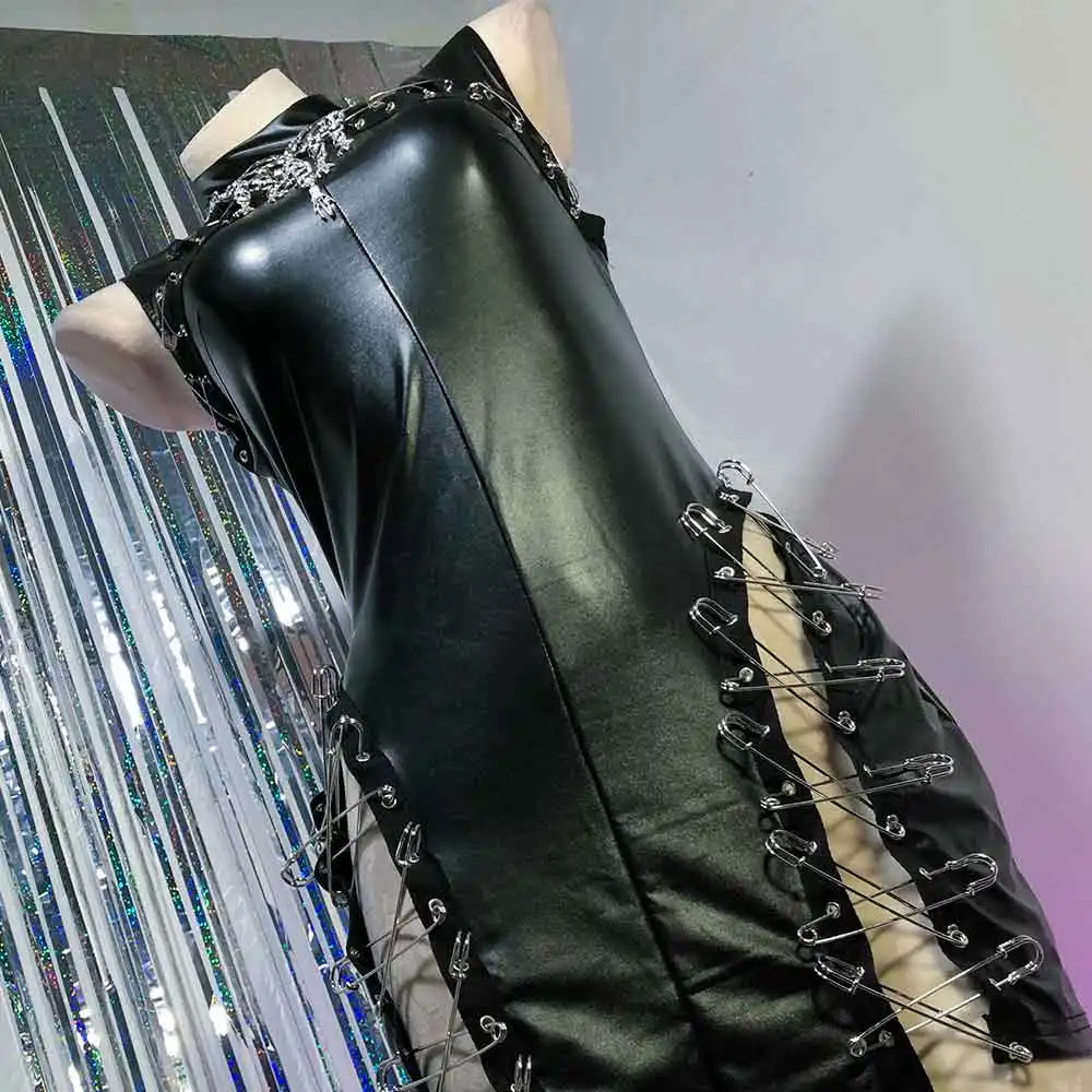 

Гранж-костюм с черепами в стиле кавай, экологичная клубная одежда, топы в стиле Харадзюку Y2K, панк-рок, ручная работа, готическое платье из искусственной кожи для E-Girls, эмо-готика 90-х, DIY для подростков