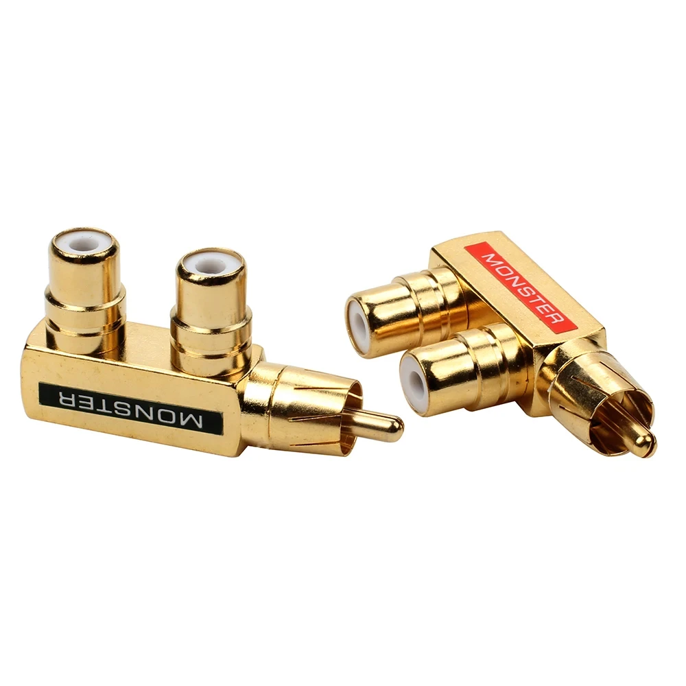 Monster 24K Gold Plated RCA Plug Male To 2RCA Female Adapter Connector Plug Hi-End RCA Jack Connector