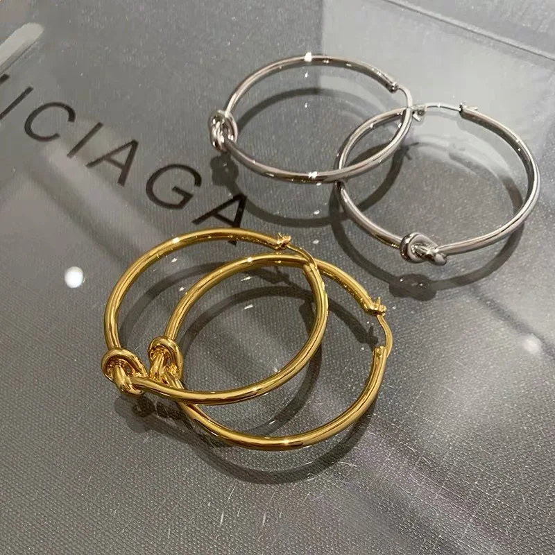 925 silver knotted large round plain earrings for women exaggerated and fashion earring hoop simple design new in jewelry
