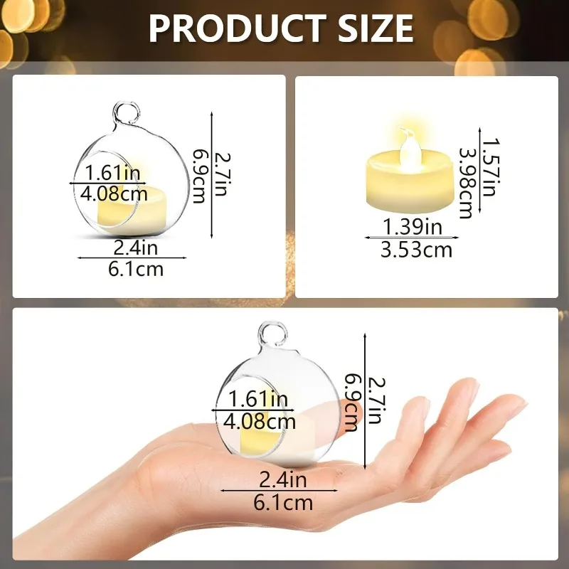 6/12 Pcs Hanging Glass Tealight Globe Candle Holder with LED Candles for Home Outdoor Garden Wedding Party Tree Decoration