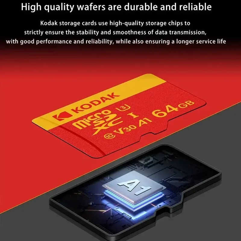 KODAK MicroSD Card Red Memory Card Class10 32GB 64GB 128GB 256GB U3 4K High Speed Flash Memory TF Flash Cards for Phone