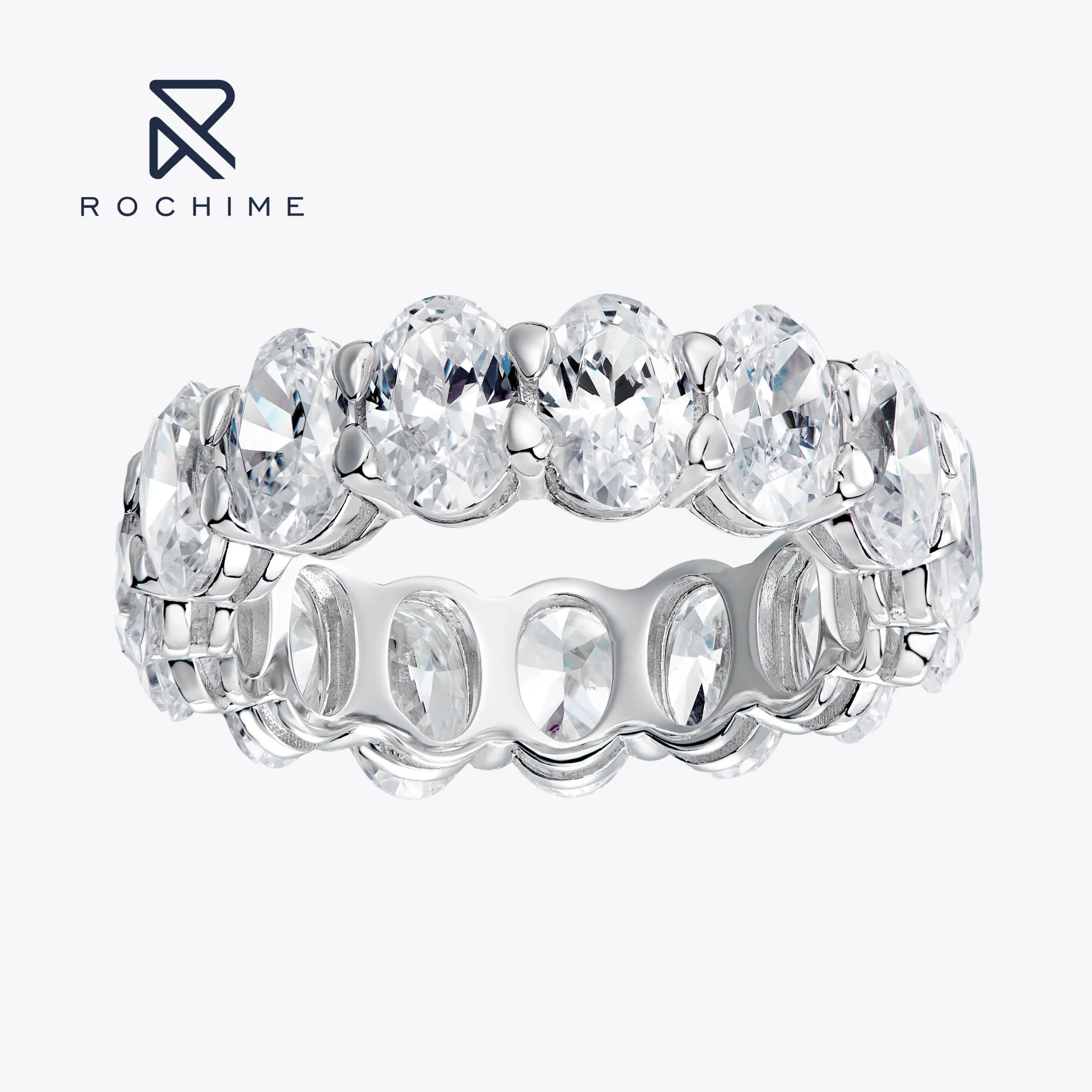 

Rochime Prong Set Oval Shaped Cubic Zirconia Band Ring 925 Sterling Silver Gold Plated Jewelry For Women