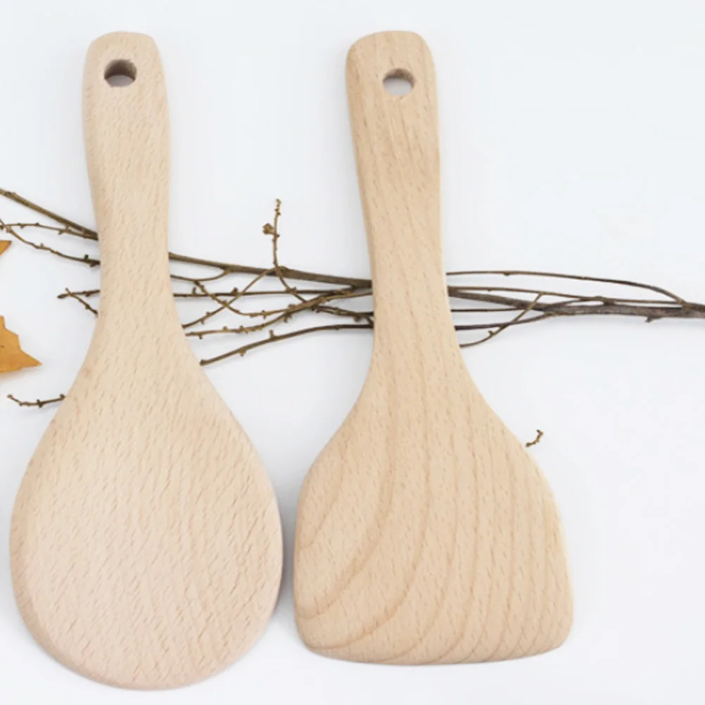 ملعقة أرز غير لاصقة من الخشب الطبيعي مجداف أرز المطبخ للاستخدام المنزلي أداة تقديم الطبخ اثارة مغرفة خشبية