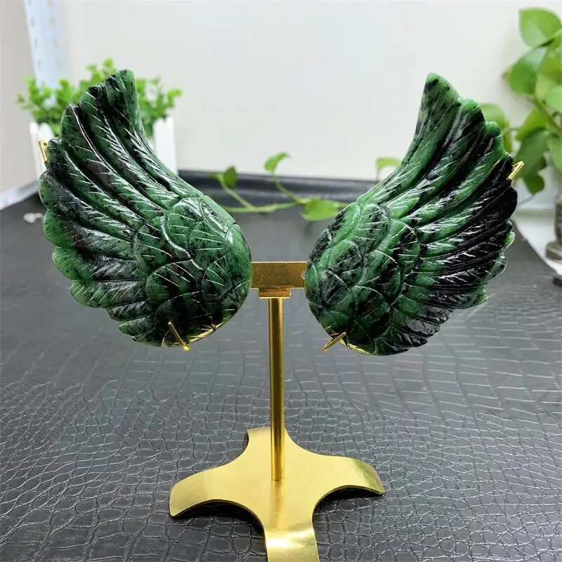 

Natural Ruby In Zoisite Angel Wings Crystal Carving Healing Beautiful Fashion Home Decor Girl Birthday Present 1pair