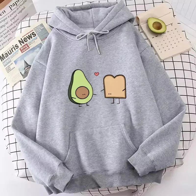 Kawaii Avocado Love Print Hoodie Herbst Winter Casual Hoodie Sweatshirt Damen Pullover mit Tasche 2000er Jahre Damen Hochwertiges Oberteil – Detail 6