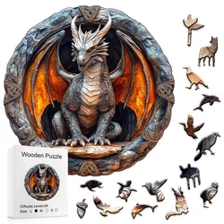Wooden Puzzles for Adults - Mechanical Dragon Puzzle, Unique Shape Wooden Jigsaw Puzzles, Wood Puzzles Adult, Family Puzzle, Goo